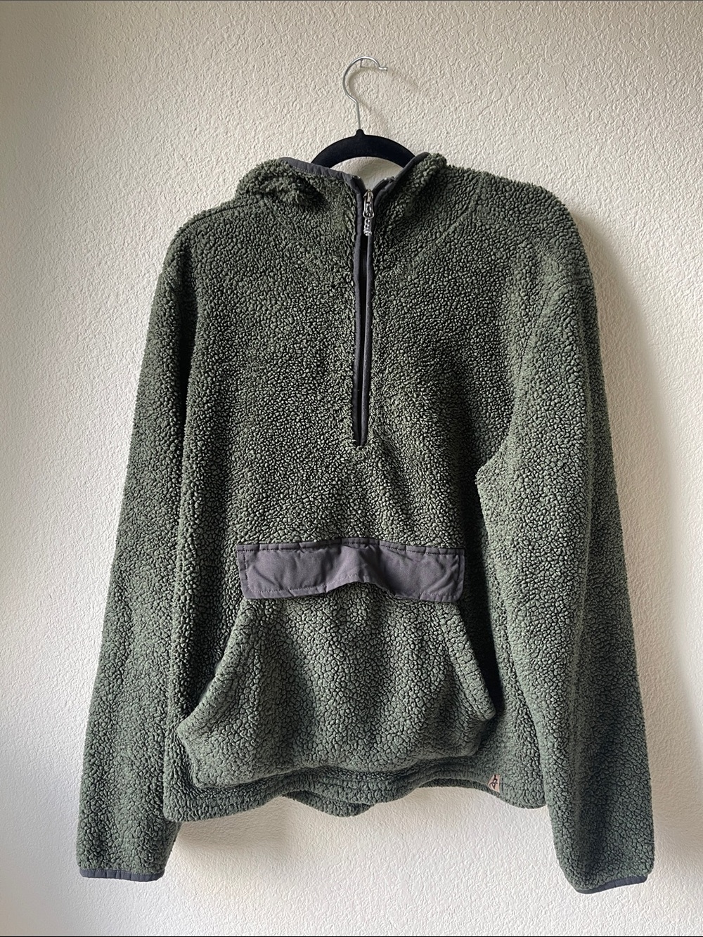 Men's Olive Green Sherpa Half-Zip Hoodie Sweater